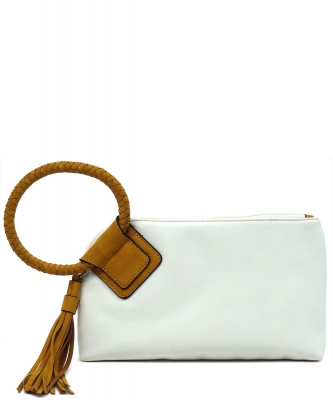 Fashion Cuff Handle Tassel Wristlet Clutch BP204 WHITE/MUSTARD